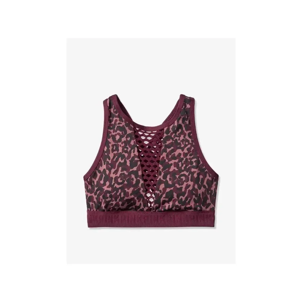 PINK Victorias Secret Ultimate Unlined Maroon Leopard Sports Bra Small-DD